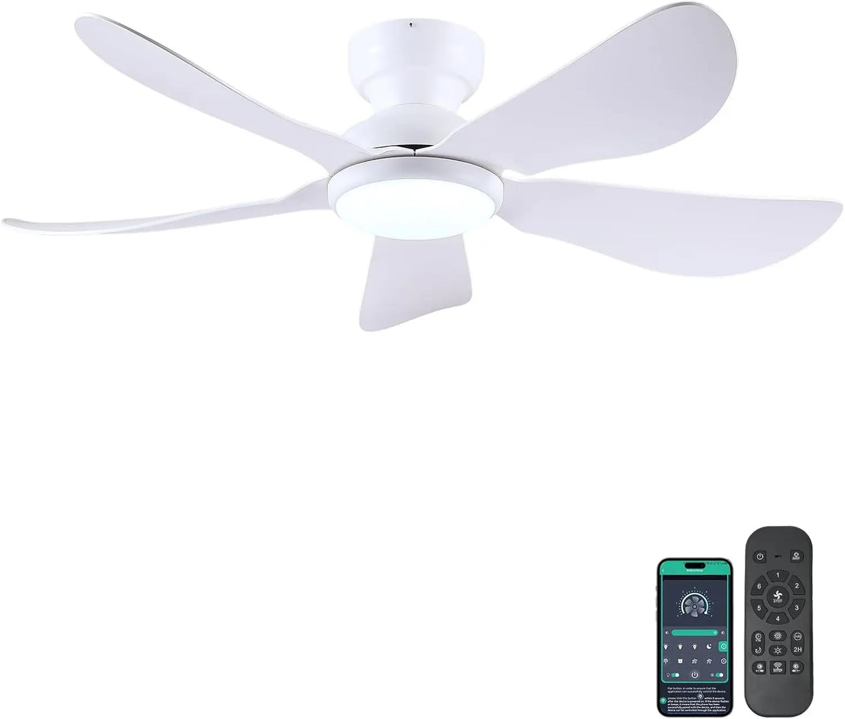 ventilateur de plafond, avec fonctions connectées, installation encastrable, avec télécommande, coloris blanc