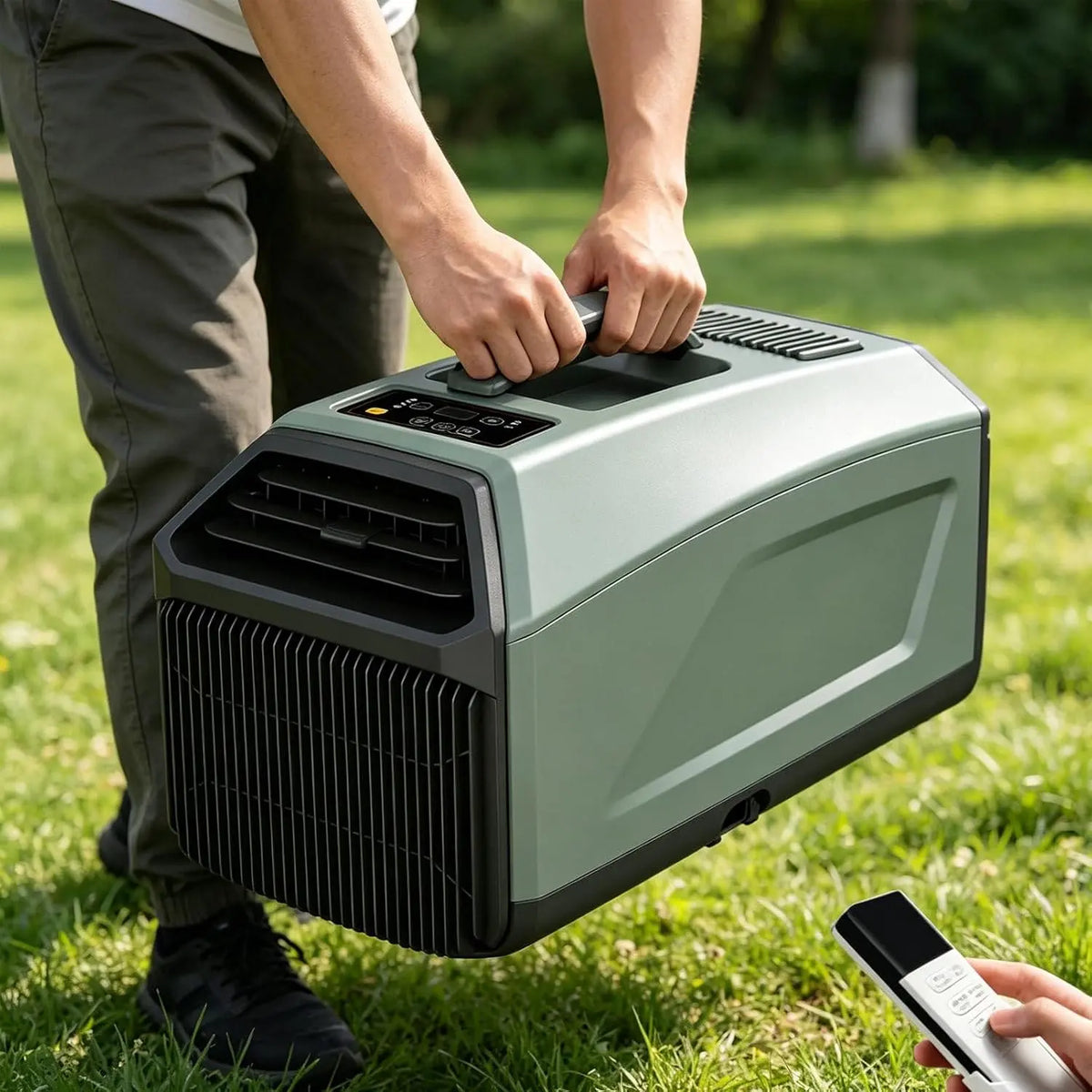 climatiseur 4-en-1, puissance 650 W, à fonctionnement silencieux, format compact, avec fonction déshumidification, coloris vert