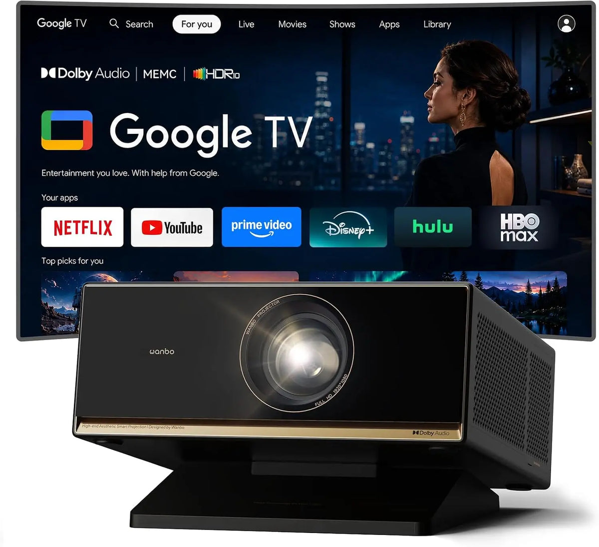 WANBO téléviseur connecté HDR10, puissance 20 W, avec connexion Wi-Fi, avec connexion Bluetooth, résolution 4K UHD