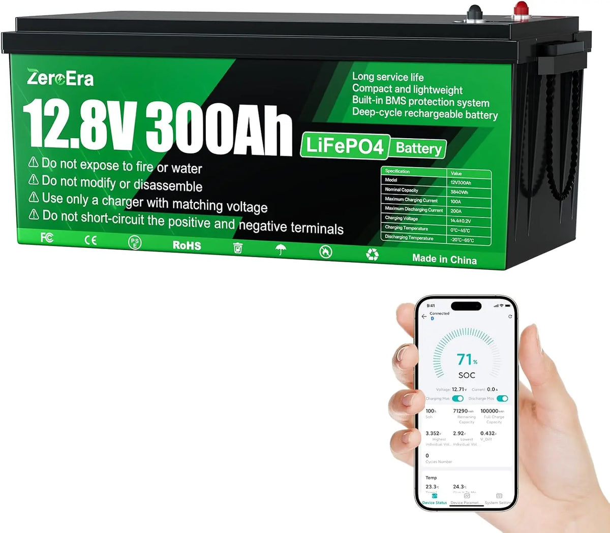 batterie rechargeable LiFePO4, avec connexion Bluetooth