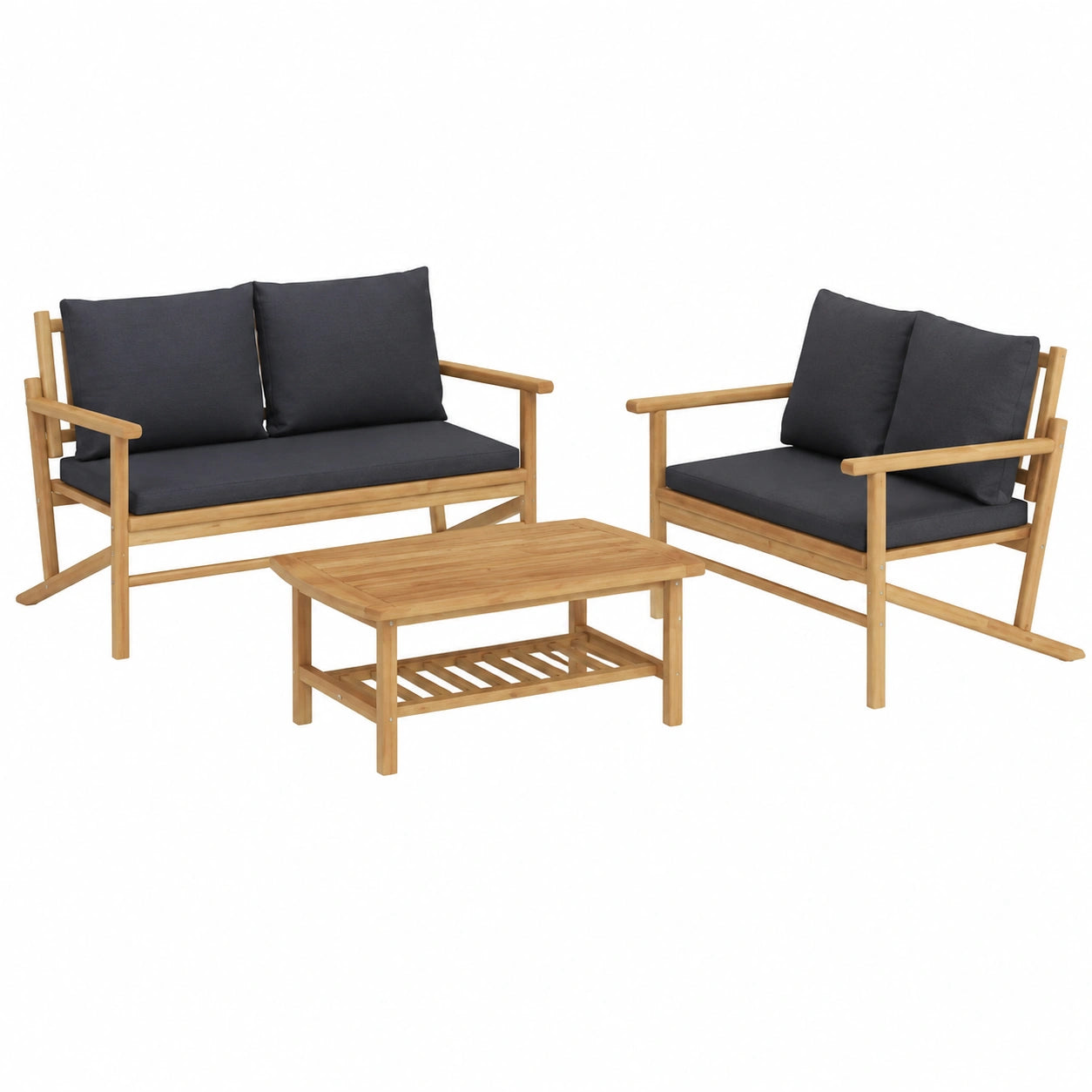 Salon de jardin, 3 pièces, en bambou, coloris gris, pour la terrasse ou le jardin