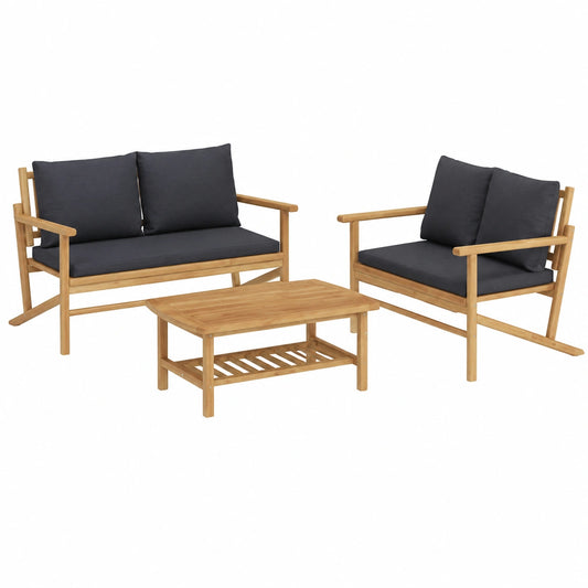 Salon de jardin, 3 pièces, en bambou, coloris gris, pour la terrasse ou le jardin