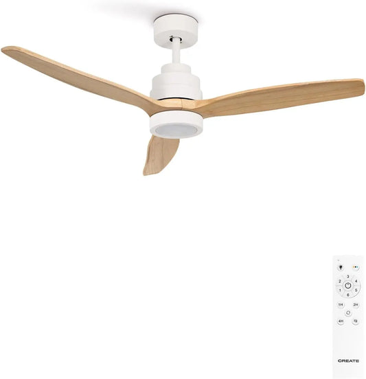 CREATE ventilateur de plafond, puissance 40 W, à fonctionnement silencieux, avec télécommande, avec minuterie, coloris blanc