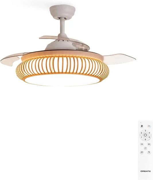 CREATE ventilateur de plafond, puissance 40 W, à fonctionnement silencieux, avec télécommande, avec minuterie, coloris blanc