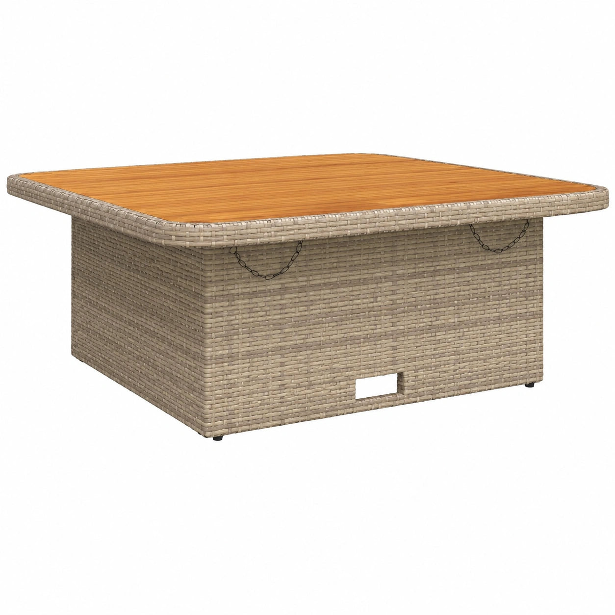 Table, en résine tressée, coloris beige, 110 x 110 x 71 cm, pour les espaces de vie