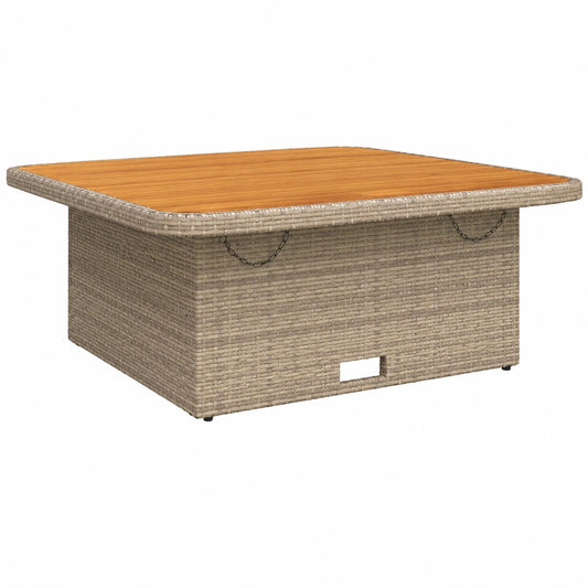 Table, en résine tressée, coloris beige, 110 x 110 x 71 cm, pour les espaces de vie