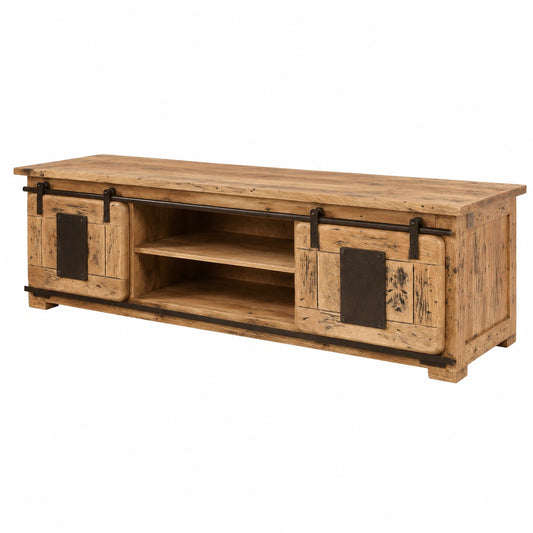 Meuble TV, en bois massif, coloris naturel, pour le salon