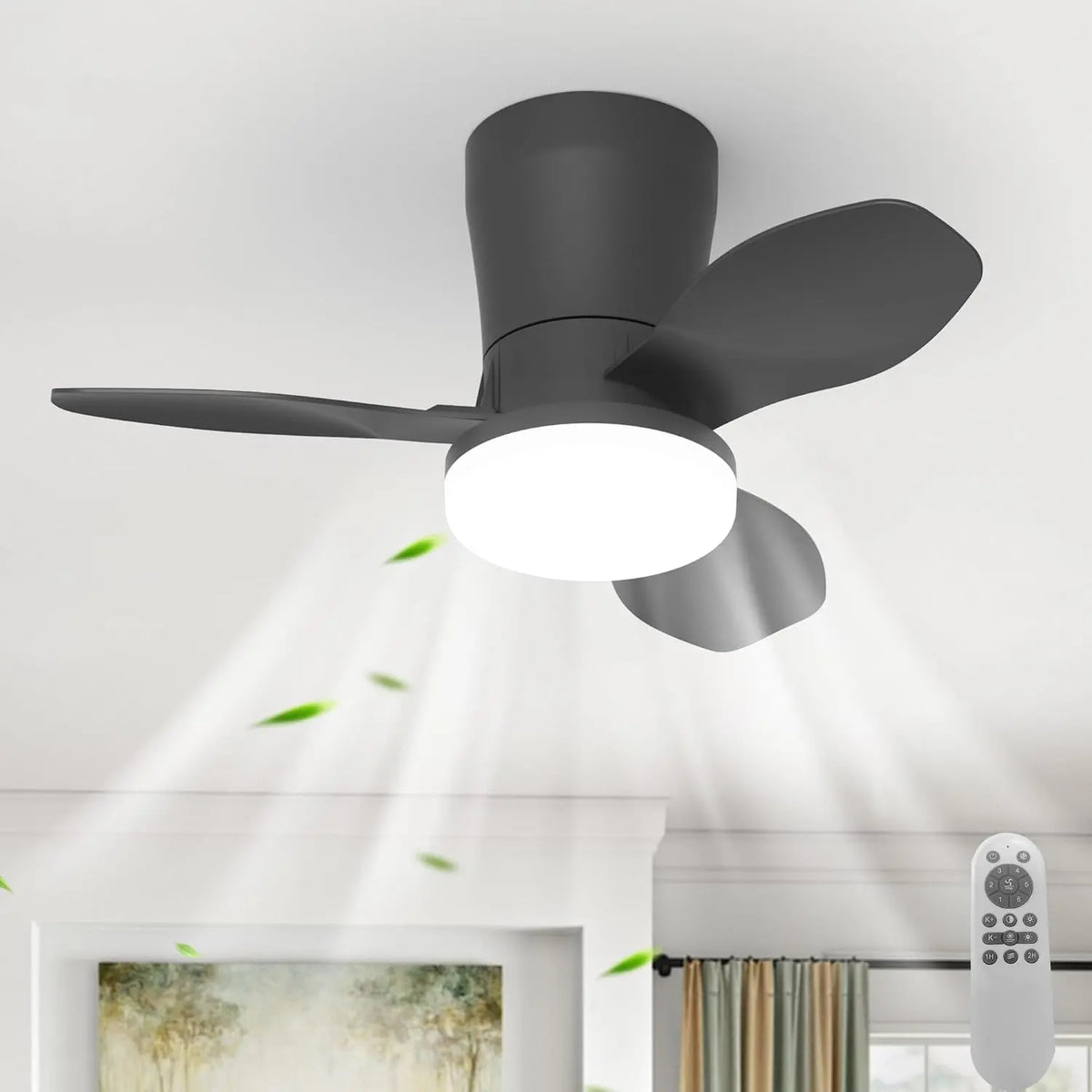 Qcyuui ventilateur, avec télécommande, coloris noir