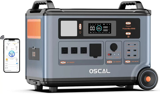 OSCAL station d'énergie portable, puissance 6000 W, format compact