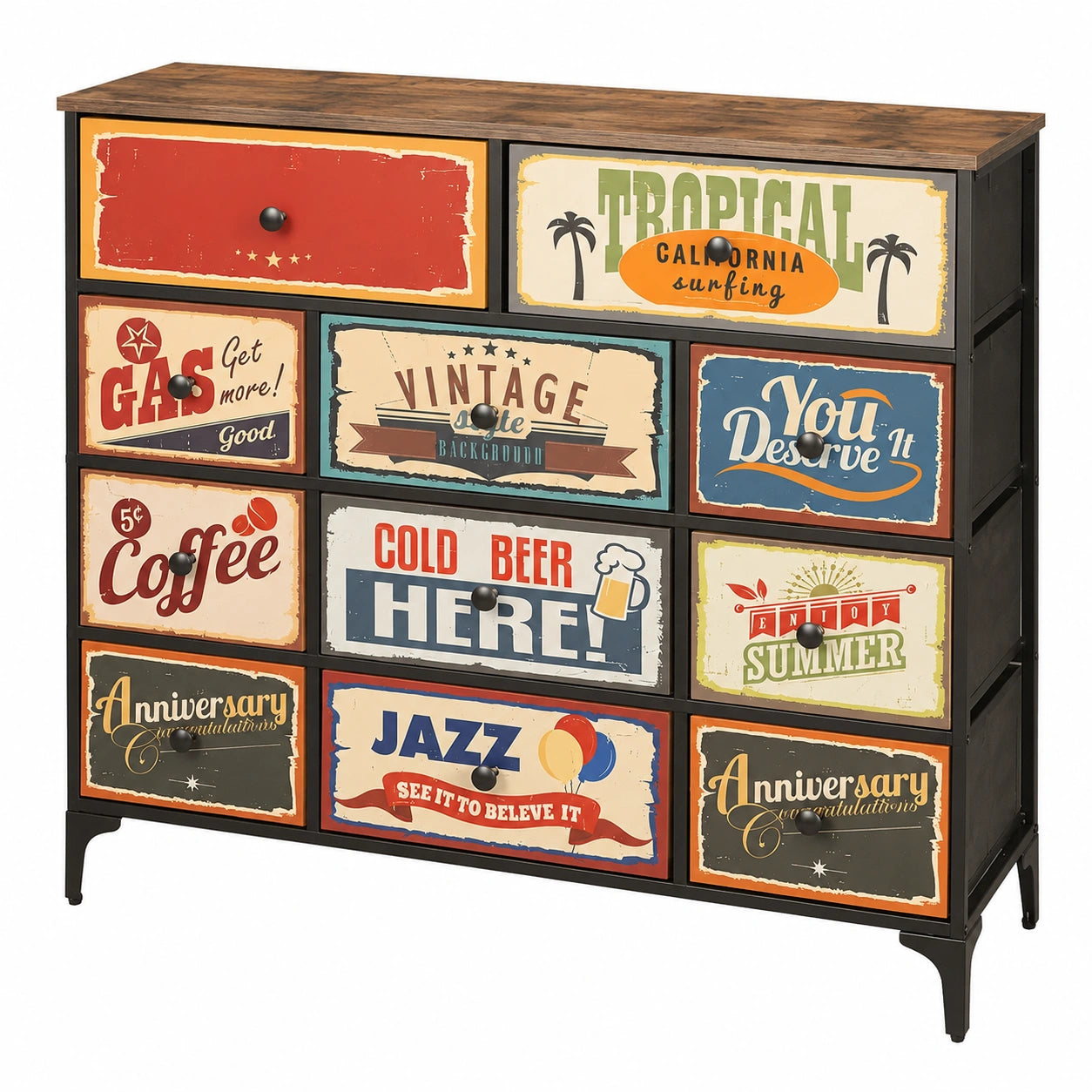 Commode, en acier et tissu, avec tiroirs, 103 x 30 x 98 cm, pour la chambre ou le salon