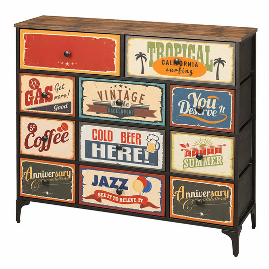 Commode, en acier et tissu, avec tiroirs, 103 x 30 x 98 cm, pour la chambre ou le salon