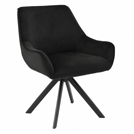 Chaise, pivotant, en métal et velours, coloris noir, pour la salle à manger ou la cuisine