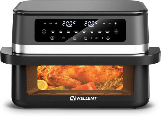 WELLENT friteuse à air chaud 8-en-1, capacité 12 L, puissance 2950 W, avec écran tactile, cuisson sans huile, avec deux zones indépendantes