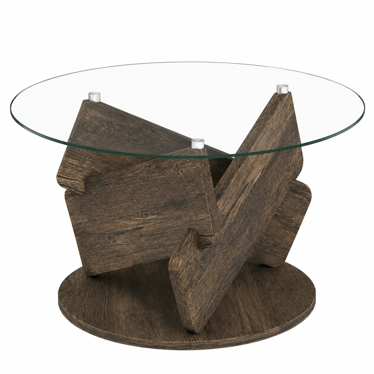 Table basse, en bois massif et verre trempé, coloris noir et transparent, pour le salon