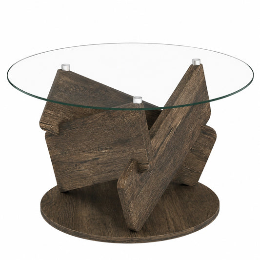 Table basse, en bois massif et verre trempé, coloris noir et transparent, pour le salon