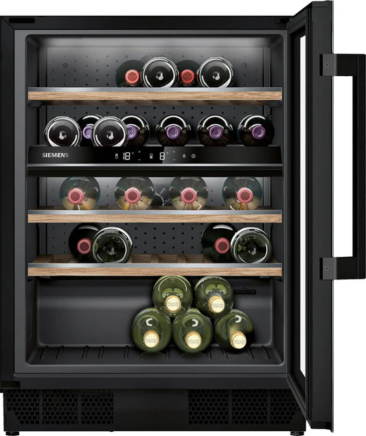 Siemens cave à vin électrique KU21WAHG0, capacité 120 L, dimensions 82 x 60 cm, avec deux zones indépendantes
